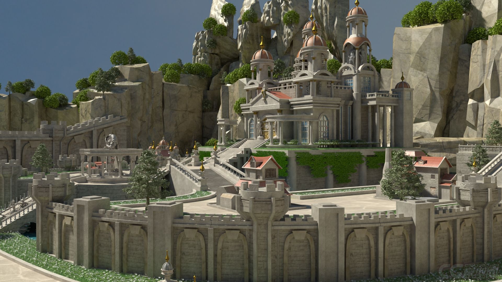 大型场景-欧洲建筑-城堡-城池-城镇-宫_萌shop作品_场景自然场景_cg
