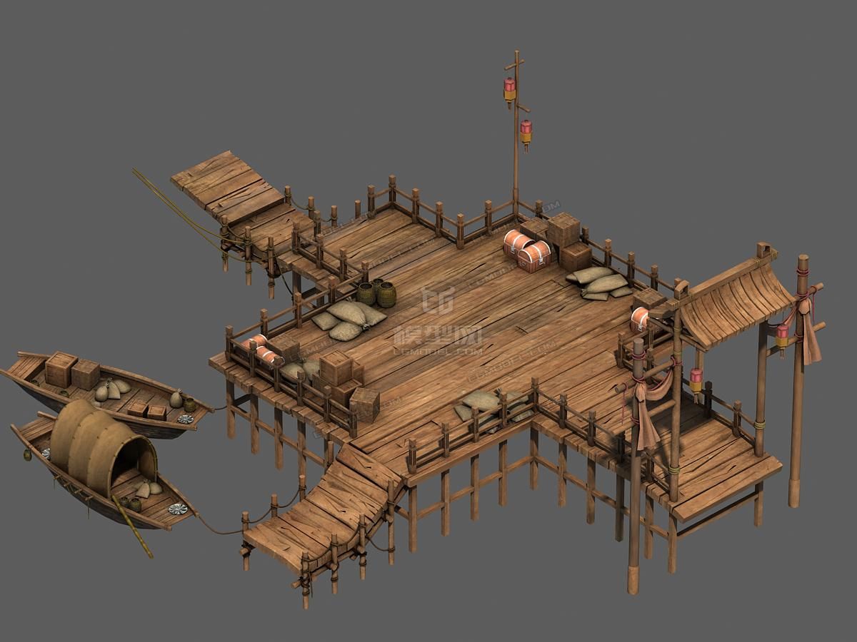 古代场景小品船只码头细模