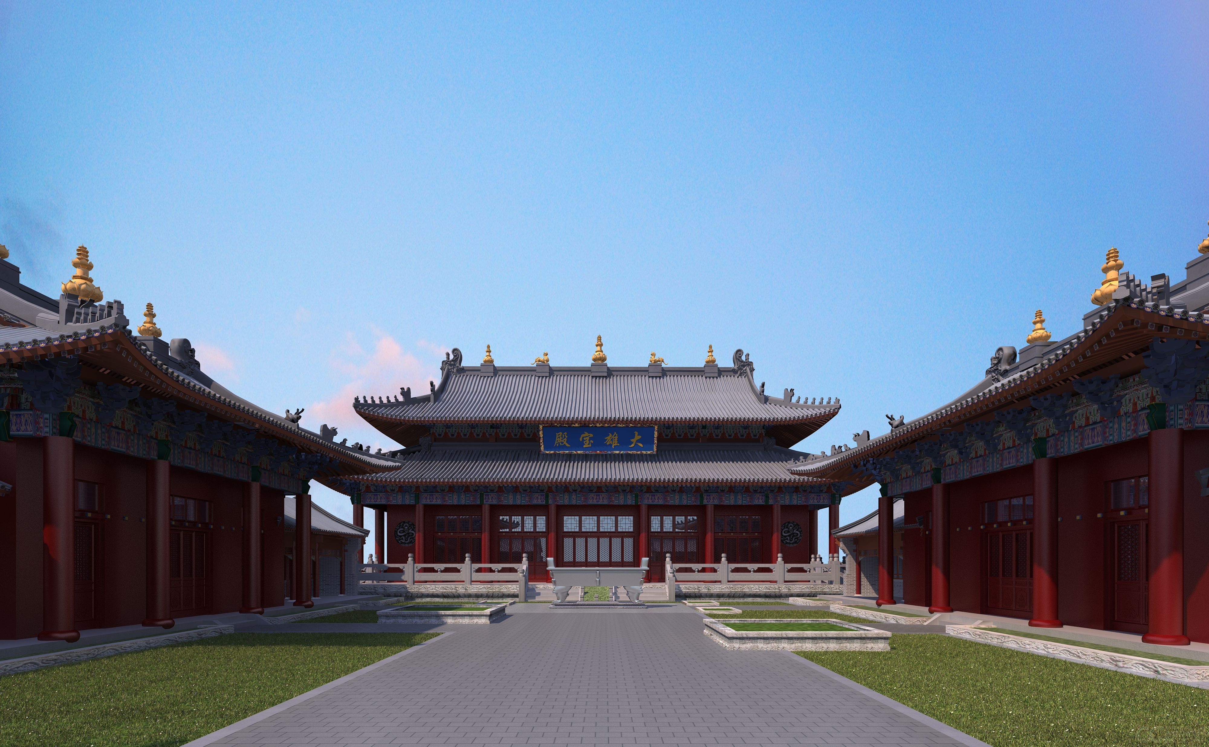 大雄宝殿佛寺佛堂天王殿带内部结构