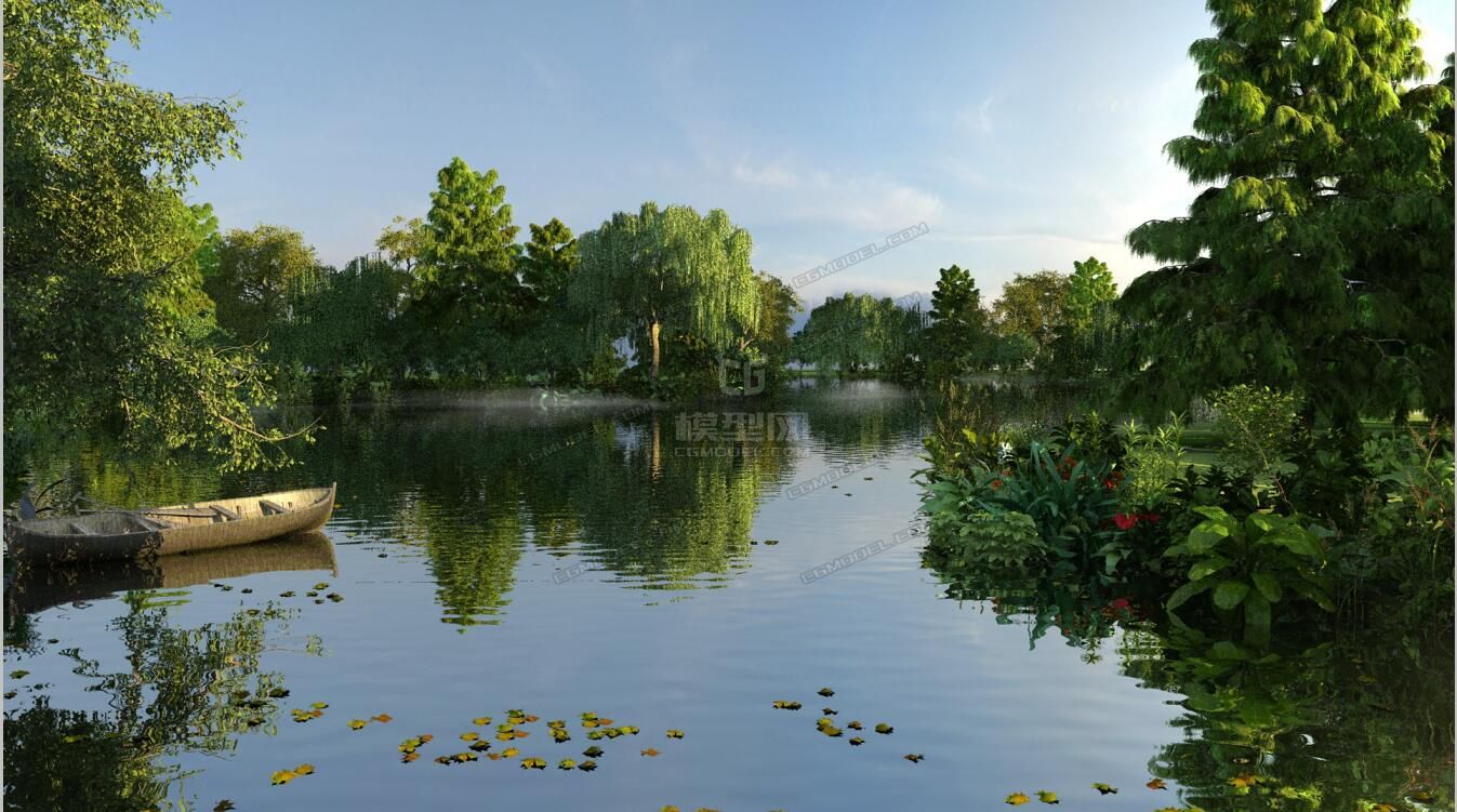 湿地景观 滨河公园 河面 小船