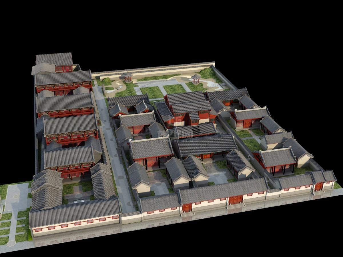 仿古建筑北京四合院场景模型 正反面都有_一片云儿作品_场景古代场景