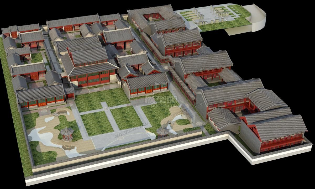 仿古建筑北京四合院场景模型 正反面都有_一片云儿作品_场景古代场景