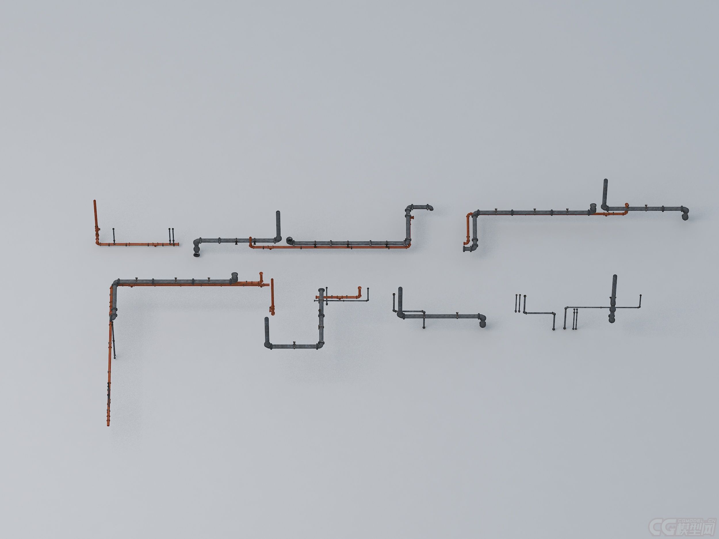 手绘写实水管铁管消防管道