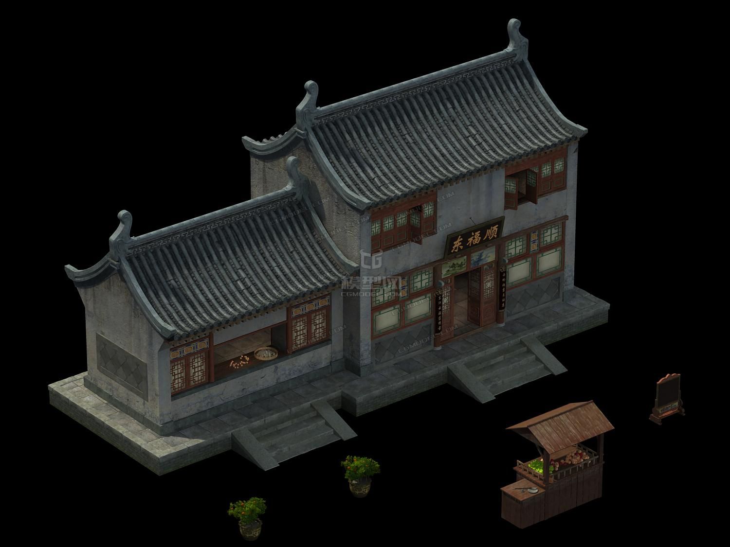 仿古建筑 商铺模型-自然场景模型库-模型下载-cg模型网
