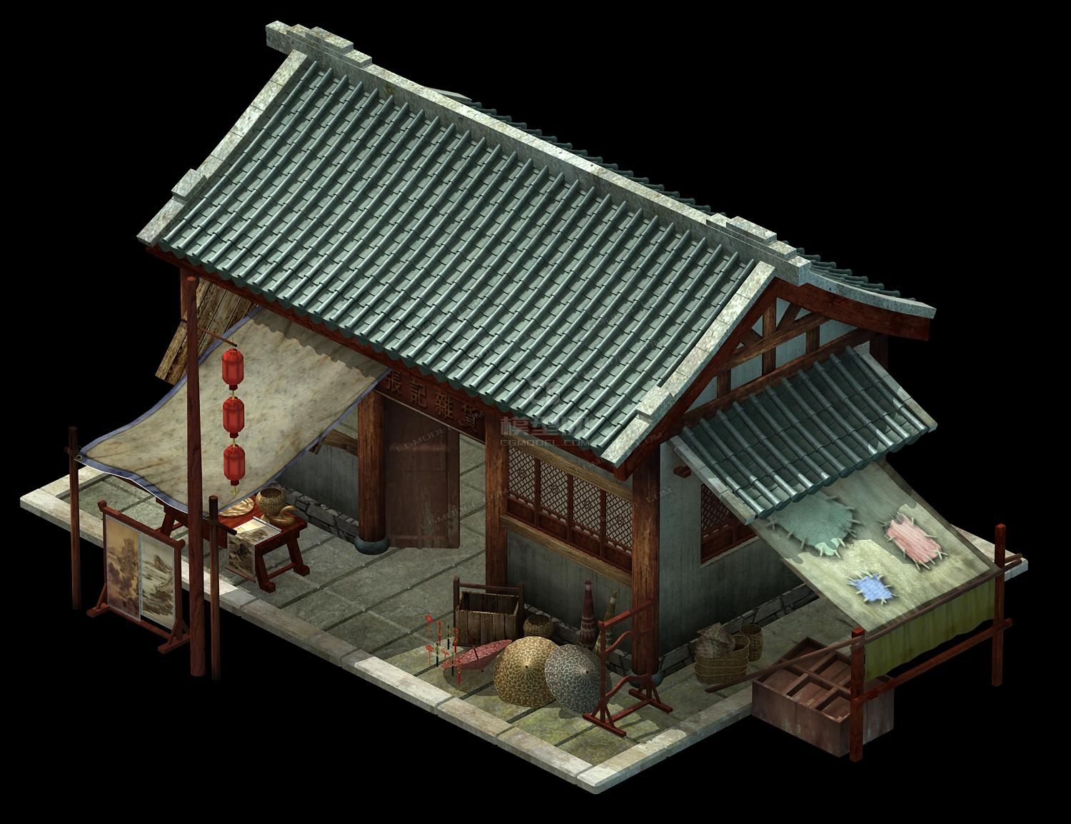古代民房 仿古小地摊模型-自然场景模型库-模型下载-cg模型网