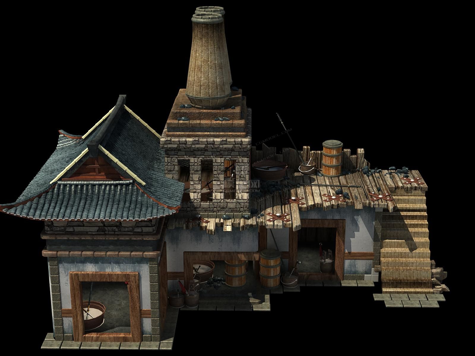 古代打铁铺兵器制造场模型