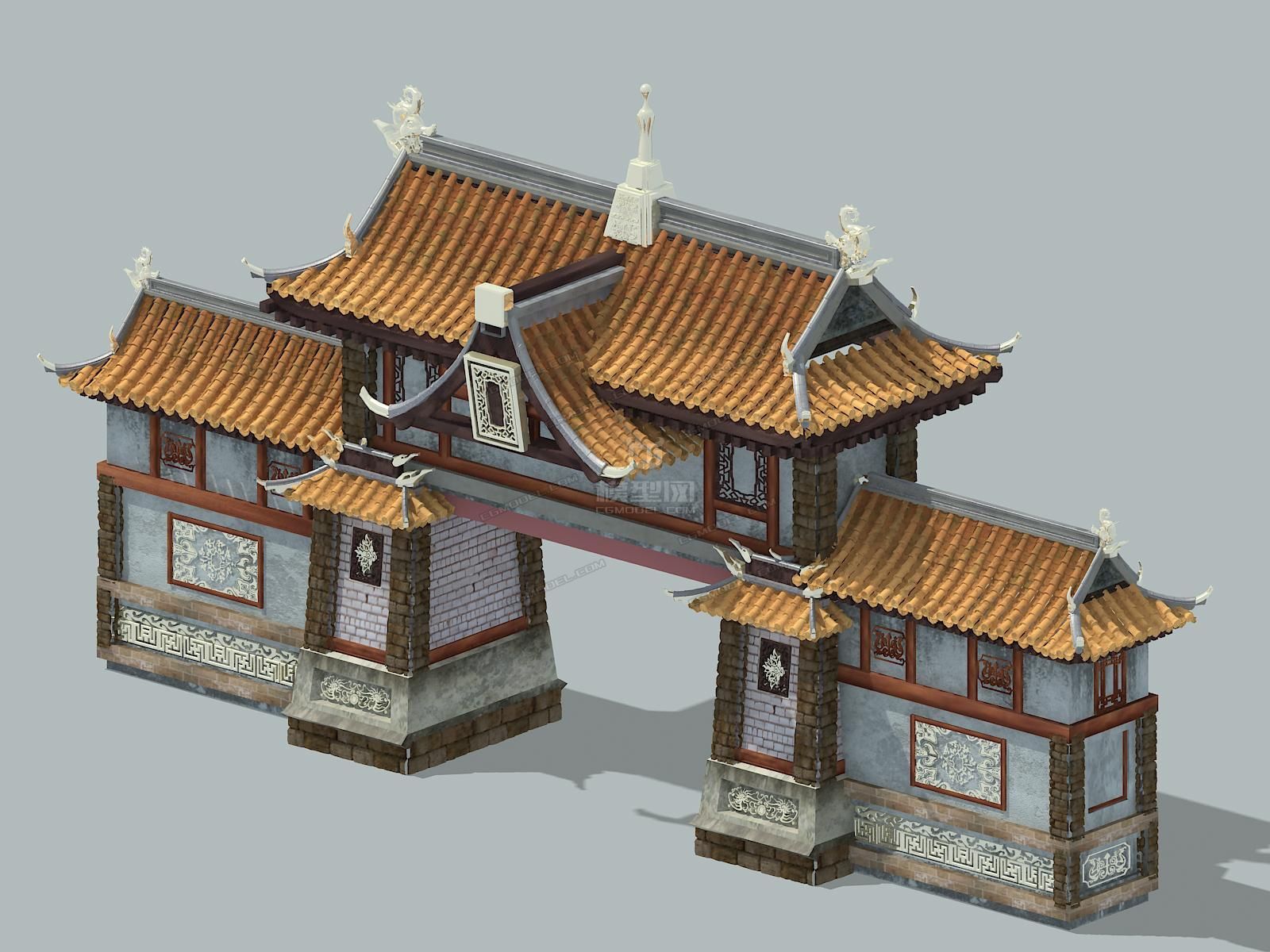 古建大门山寨大门 门楼模型模型-古代场景模型库-模型下载-cg模型网