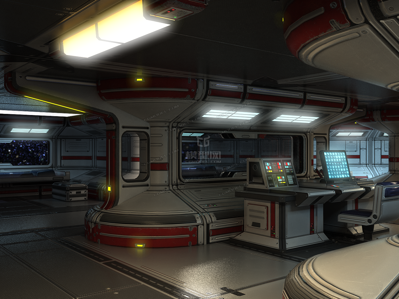 高清次世代科幻太空场景-操作室基地实验室太空堡垒