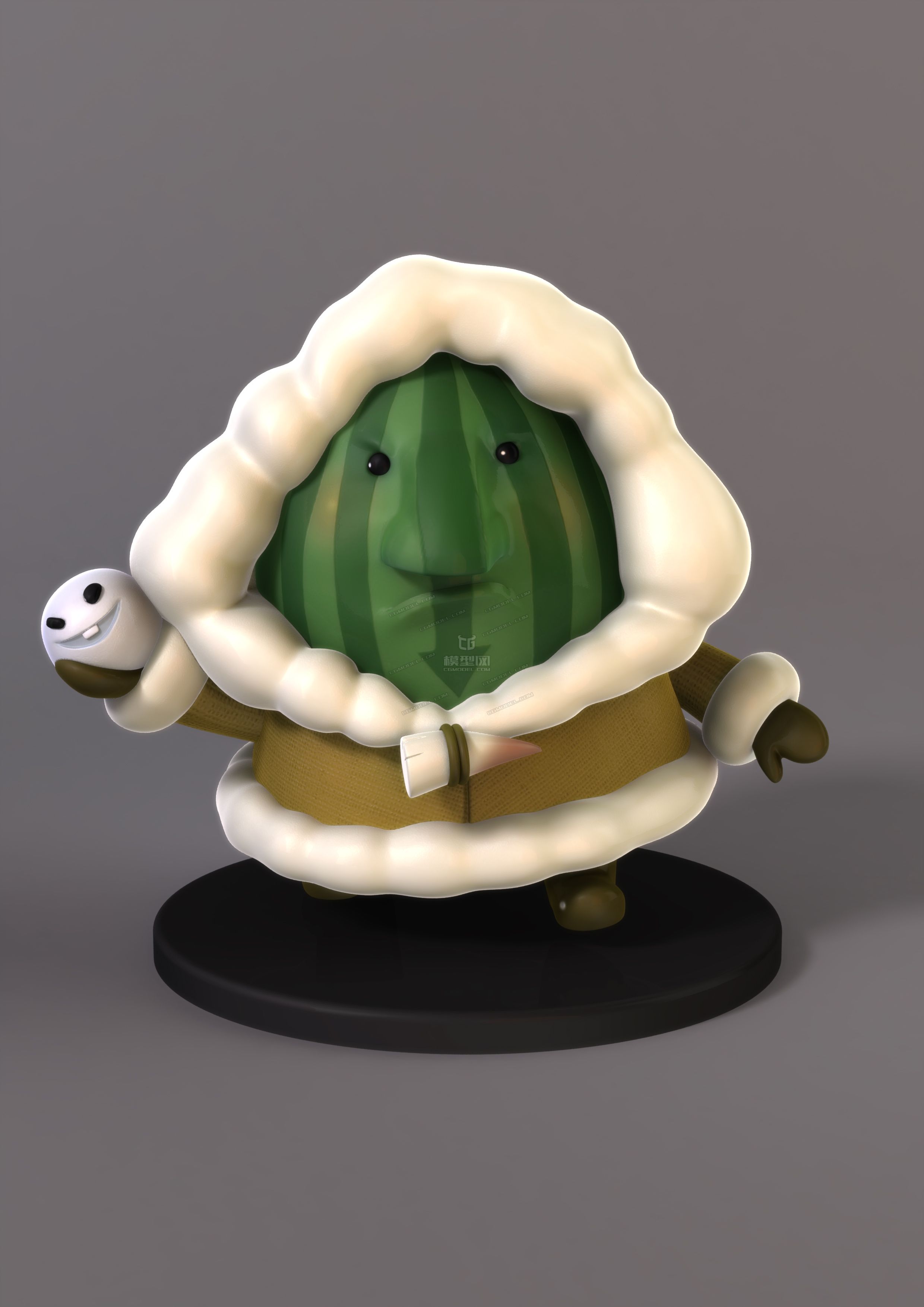 西瓜 大西瓜 卡通西瓜 q版西瓜 水_粉蓝配作品_石头植物树木_cg模型网