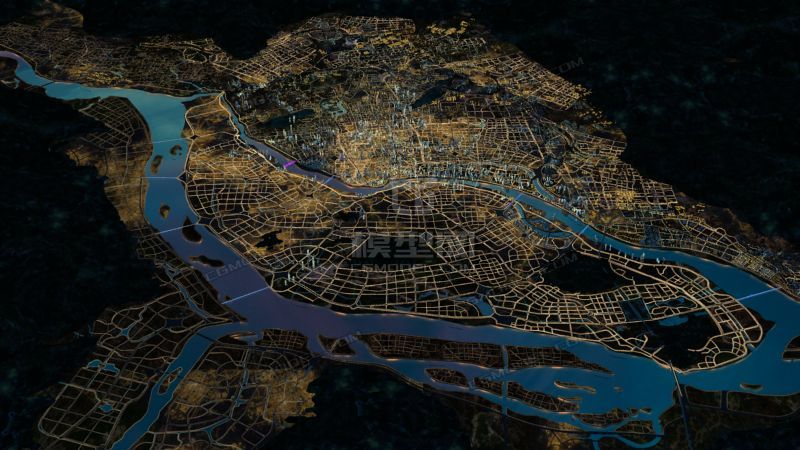 004福州地形区位大鸟瞰城市夜景