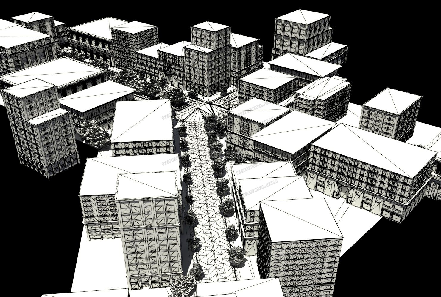 一个影视级别 虚拟现实 vr 游戏建筑场景模型2k贴图城市街道花园小景