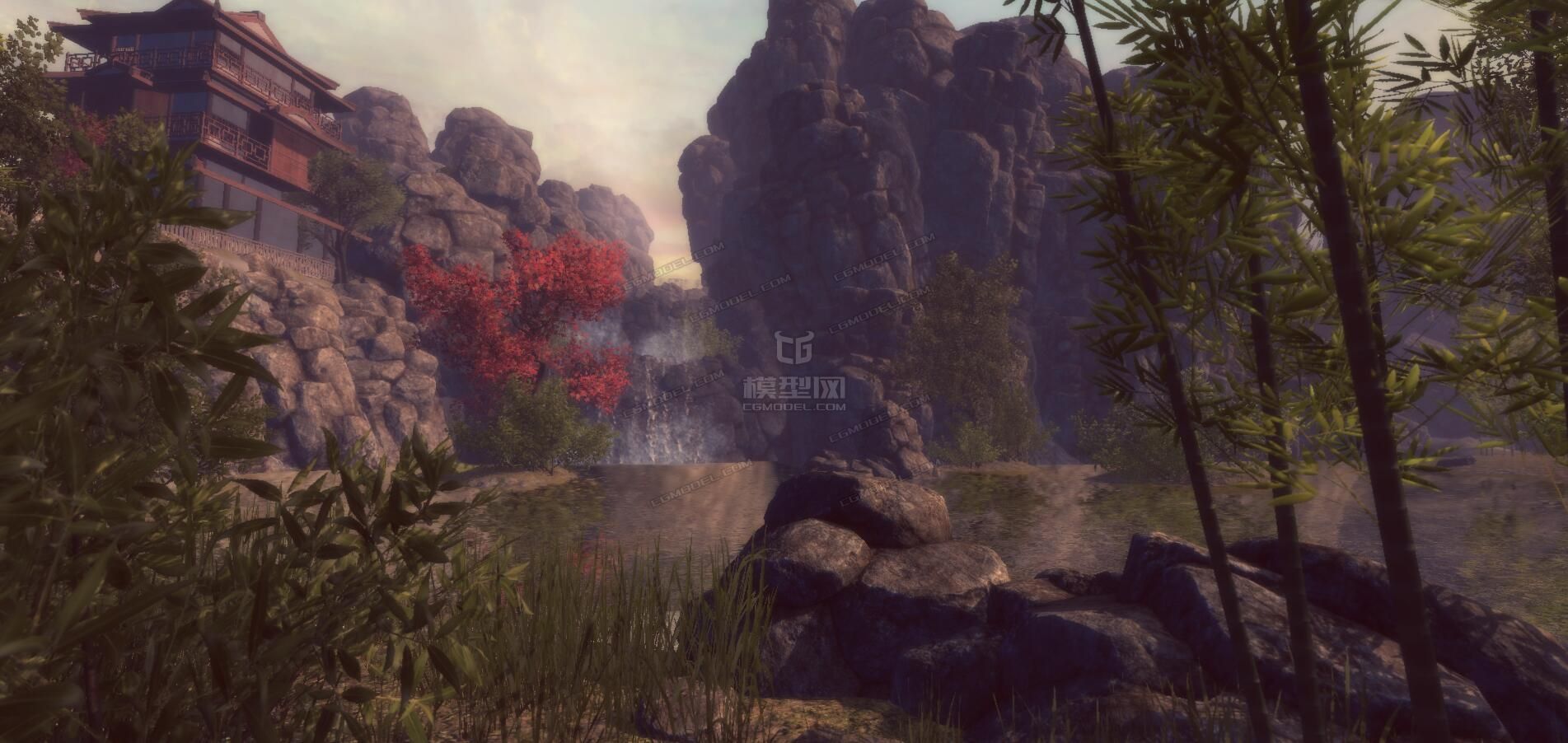 中国风 古代场景 虚拟现实VR 古建 游戏场景 武侠 竹林模型-古代场景模型库-Unity模型下载-cg模型网
