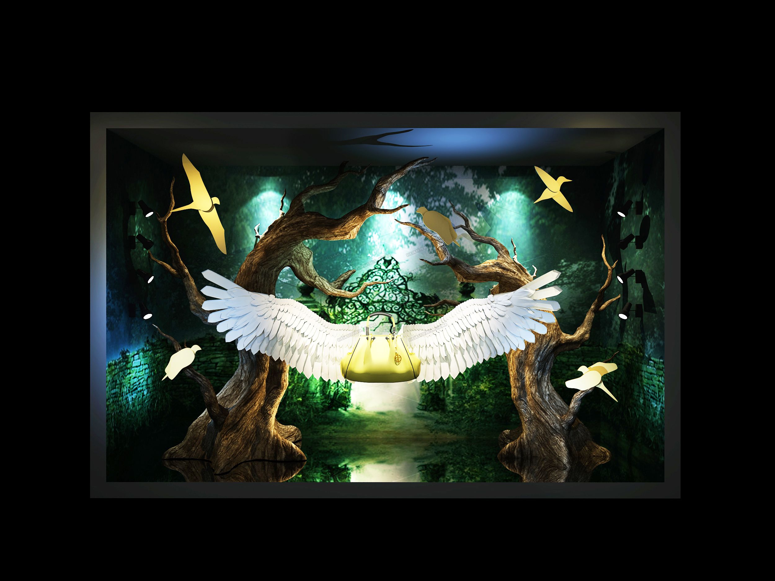 夏季森林古树橱窗