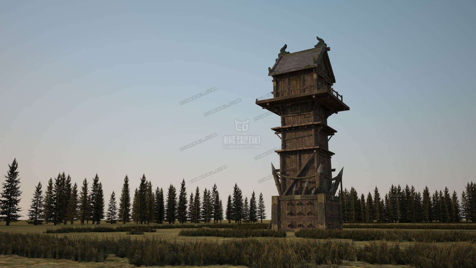 古代哨塔骑楼建筑3D场景模型44模型-场景部件模型库-3ds Max(.max)模型下载-cg模型网
