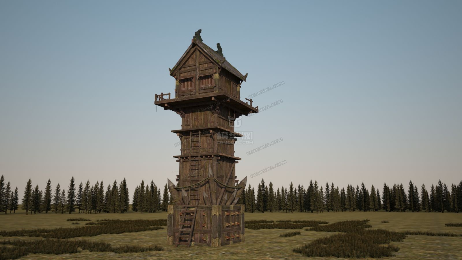 古代哨塔骑楼建筑3D场景模型44模型-场景部件模型库-3ds Max(.max)模型下载-cg模型网