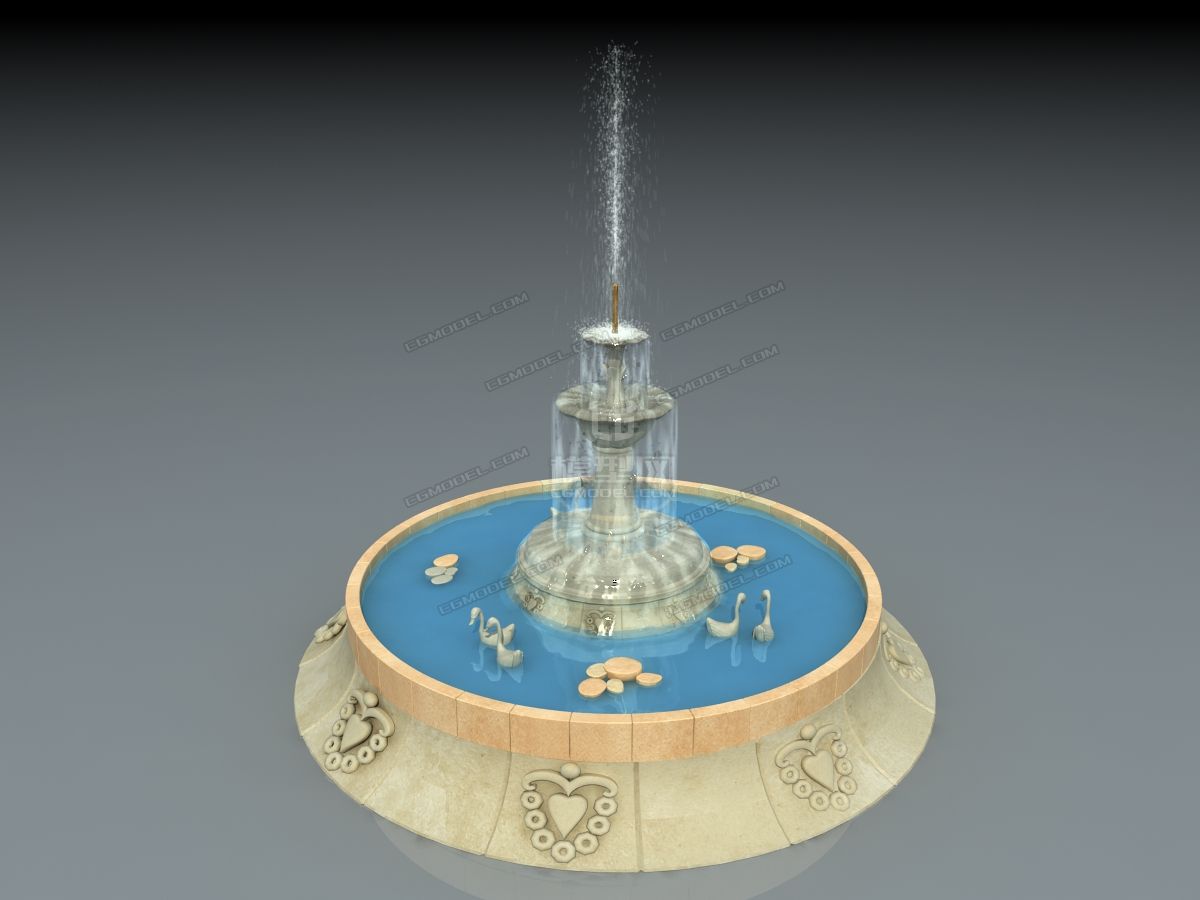 欧式喷泉有动画3DMAX自带粒子制作模型-自然场景模型库-3ds Max(.max)模型下载-cg模型网