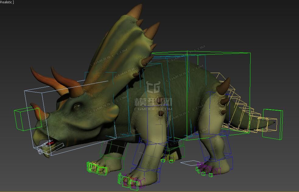 卡通恐龙壮年三角龙带材质和绑定