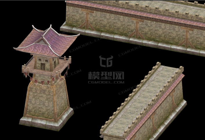 一组城墙城门哨塔烽火台模型