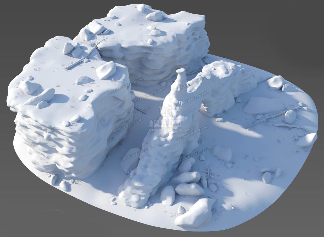 西部黄土高原沙漠地貌,峡谷和山洞,荒漠石_七色模型作品_场景自然场景