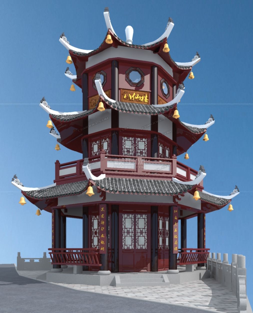 八仙楼 八角楼 三层阁楼-自然场景-场景-w350466422-cg模型网