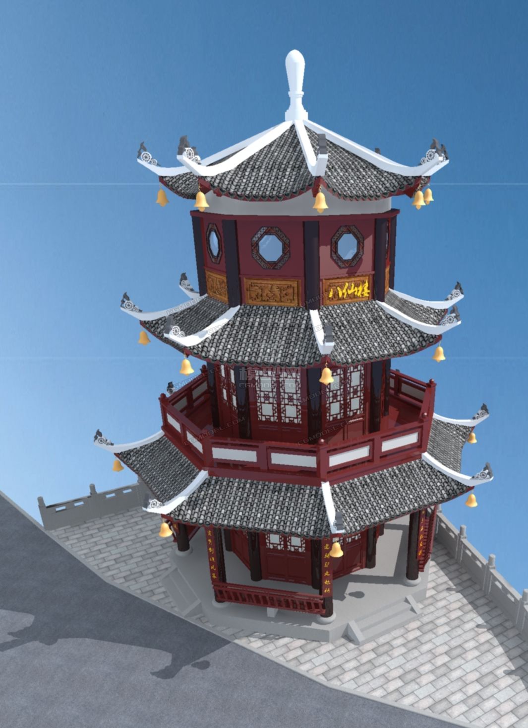 八仙楼 八角楼 三层阁楼-自然场景-场景-w350466422-cg模型网