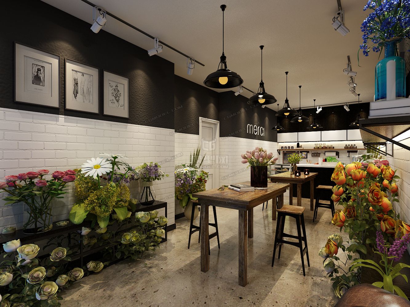 花店 室内植物 植物专卖店 水果店 奶茶店模型 艺术花架 前台形象墙