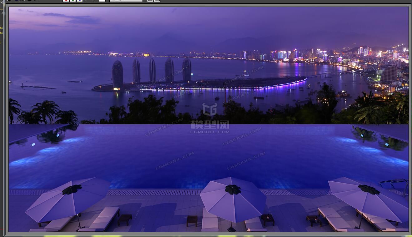 夜景 无边际泳池模型-现代场景模型库-3ds Max(.max)模型下载-cg模型网