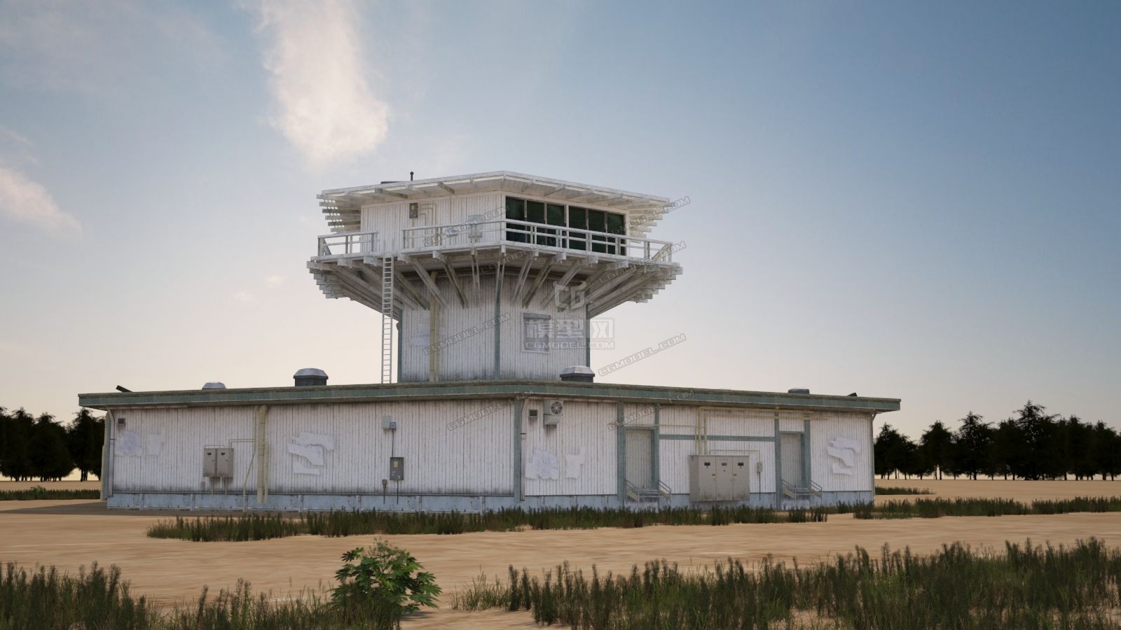 海邊警衛廳救生艇哨塔建築3d模型的渲染材質燈光-現代場景-場景-zhsjl