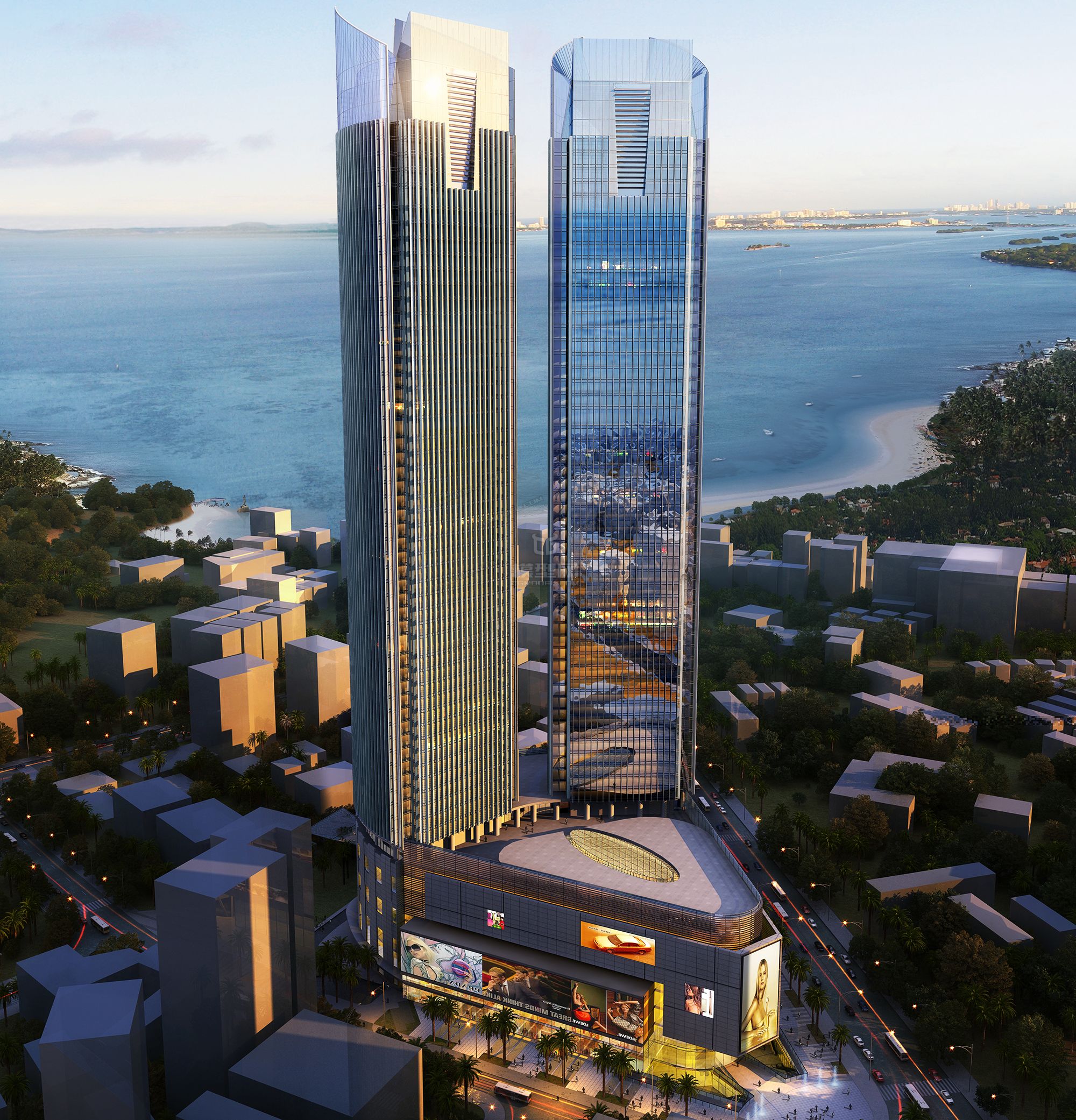 大厦模型,精美的海边城镇都市商业广场商业综合体写字楼大楼高楼群