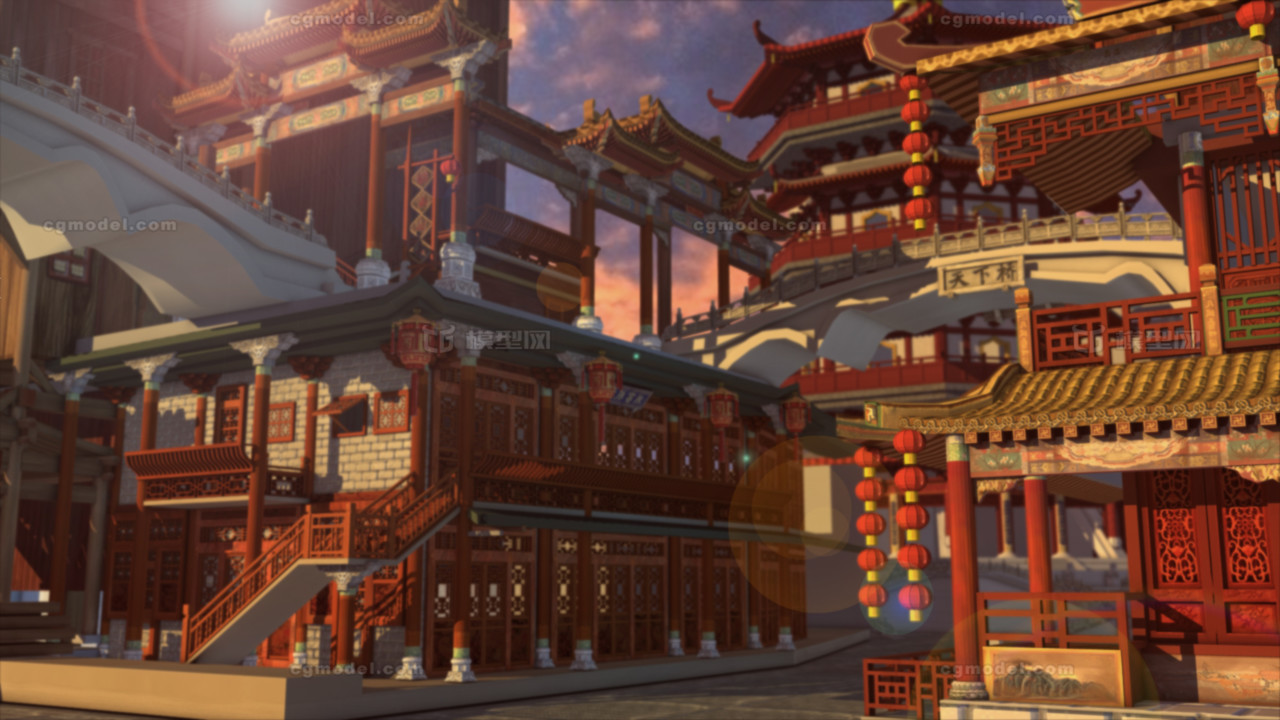 中国古建筑 古建筑群模型-古代场景模型库-Maya(.ma/.mb)模型下载-cg模型网