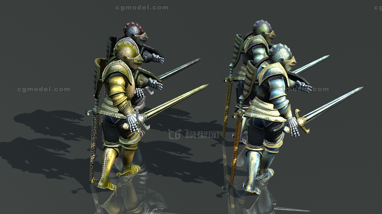 四套贴图盔甲骑士圣殿骑士带绑定带3480帧动作重甲骑士板甲骑士华丽