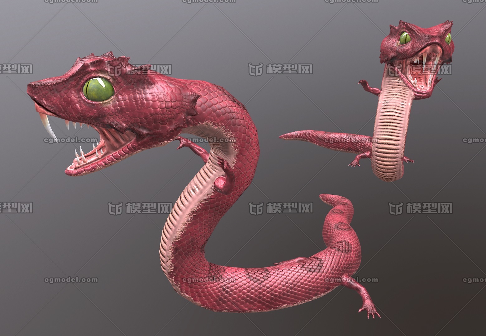 高质量   写实 红蛇      次世代 游戏红色妖蛇   面目狰狞的红蛇
