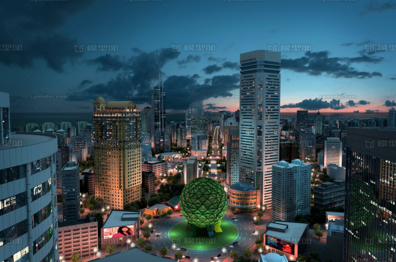 写实夜景鸟瞰cbd,大连友好广场,地标建筑,大鸟瞰 半鸟瞰 城市夜景,市
