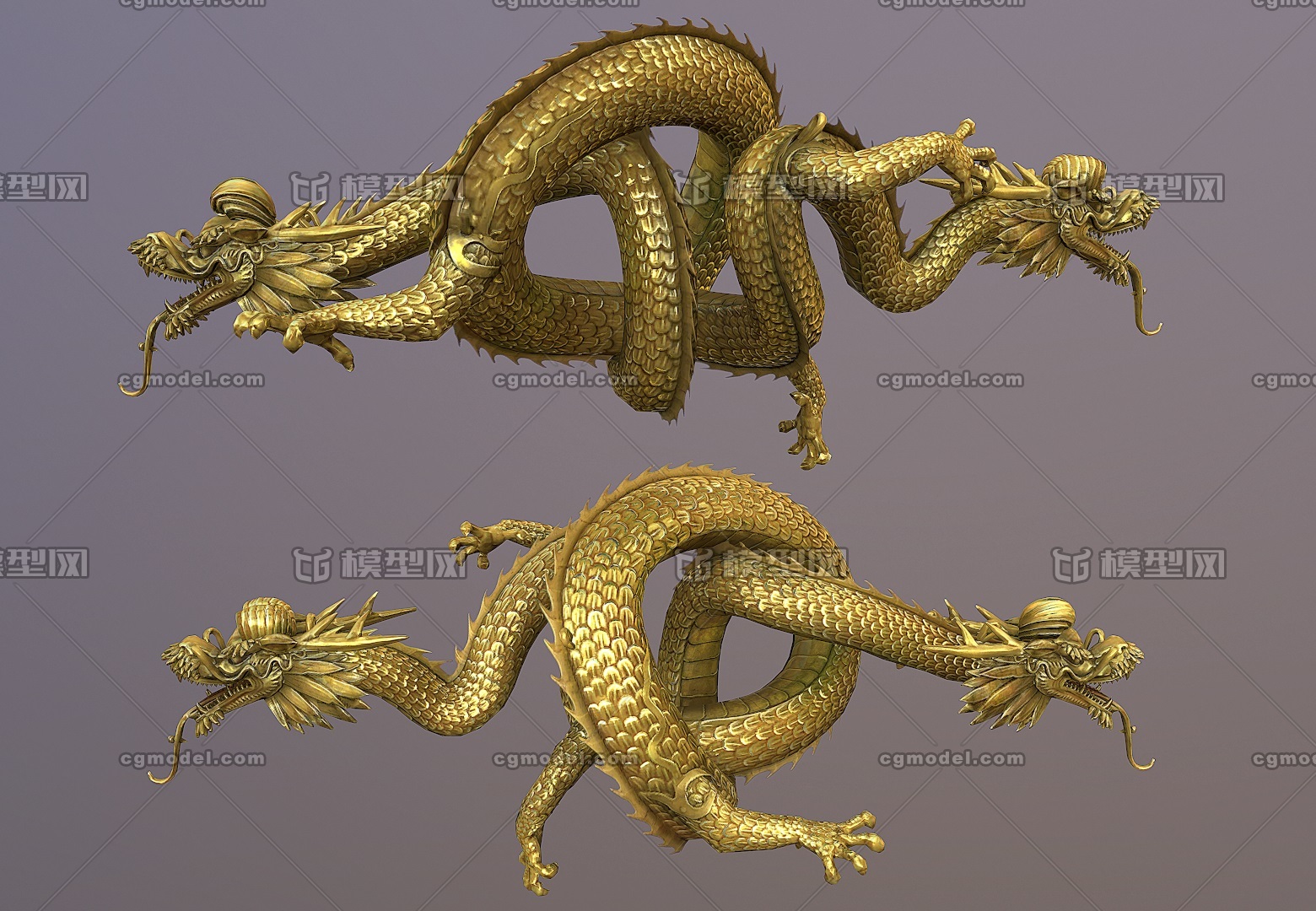 高质量 缠金龙雕塑    二龙缠身    次世代   中国龙     简模雕塑
