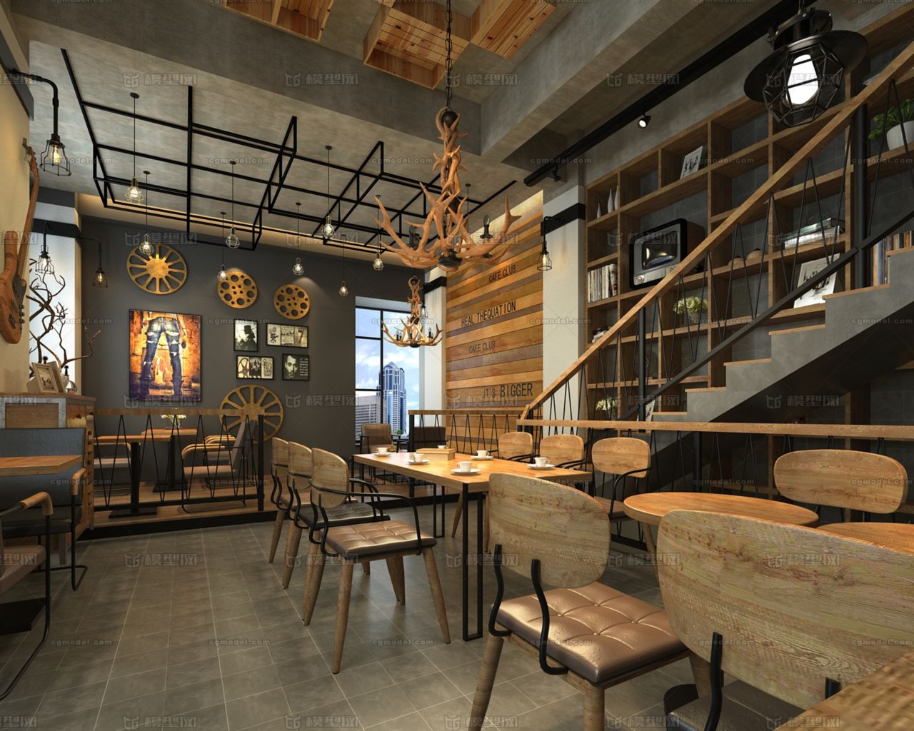 工业风咖啡厅二层咖啡厅