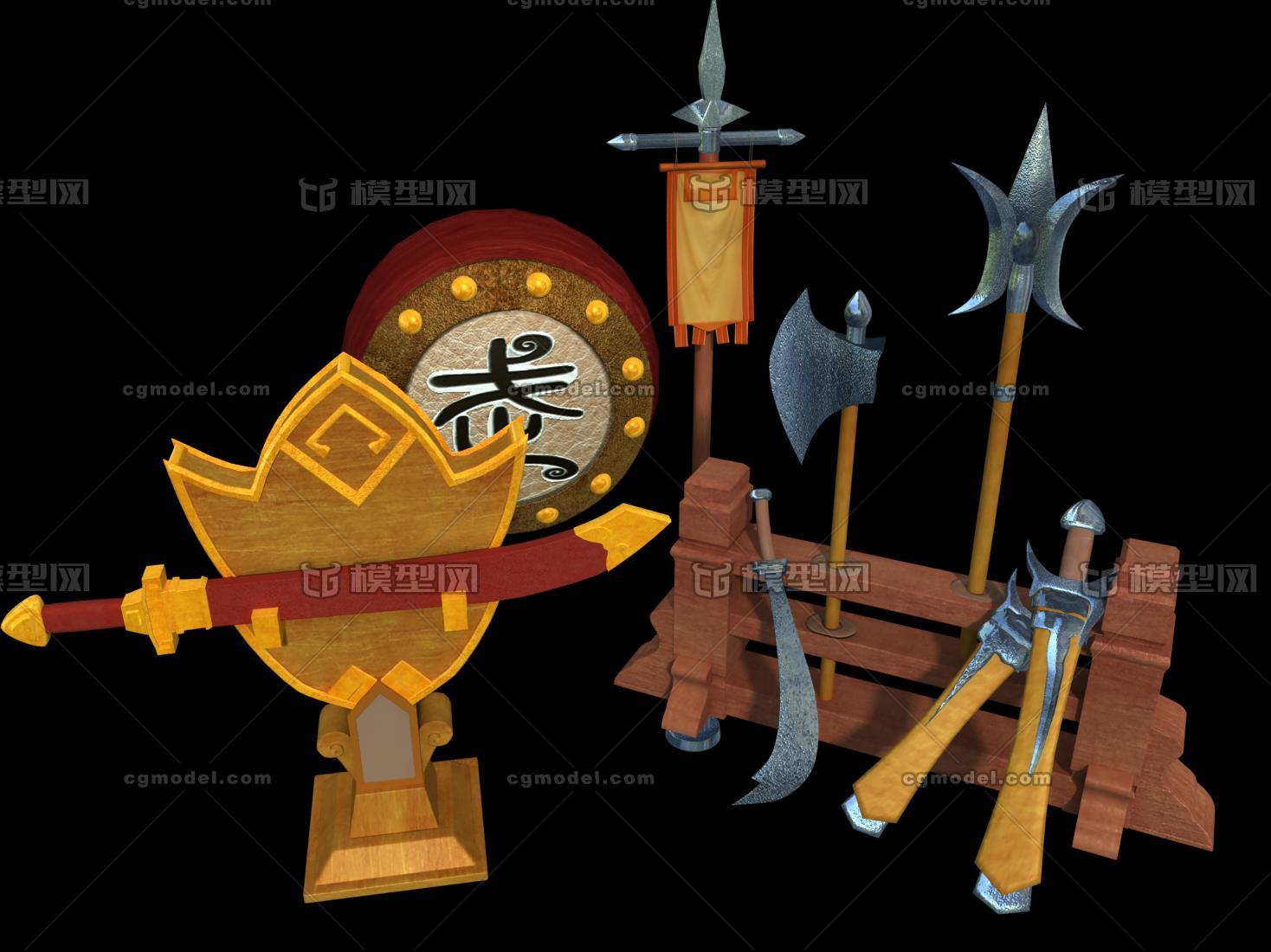 东方中国古代兵器架 冷兵器合集 长矛盾牌刀剑