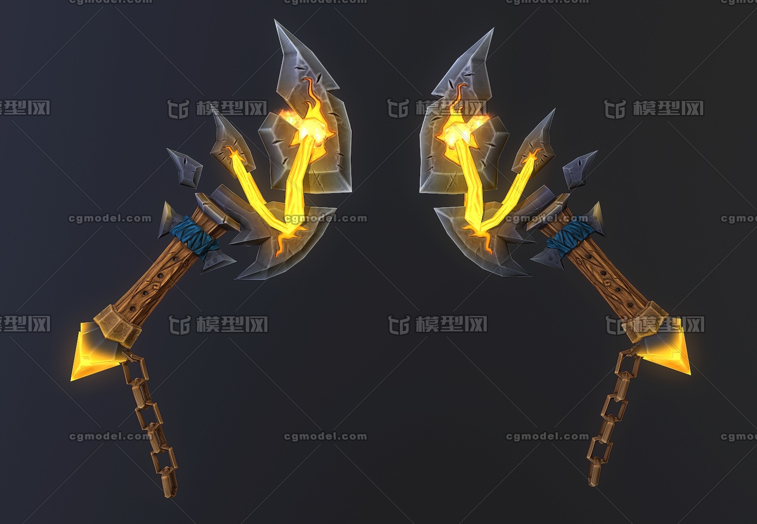 手绘 灵动手斧 骨骼绑定 _zhangdan0217作品_武器冷兵器_cg模型网