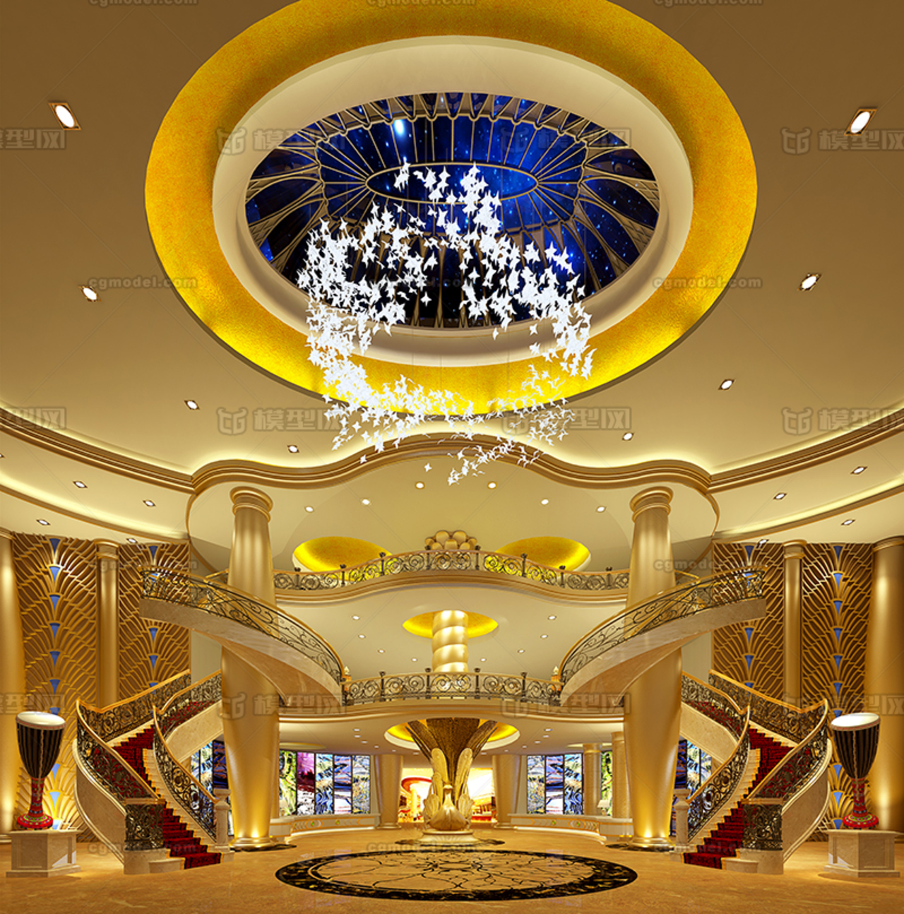 欧式豪华大堂 古典大堂模型-酒店餐饮模型库-3ds Max(.max)模型下载-cg模型网
