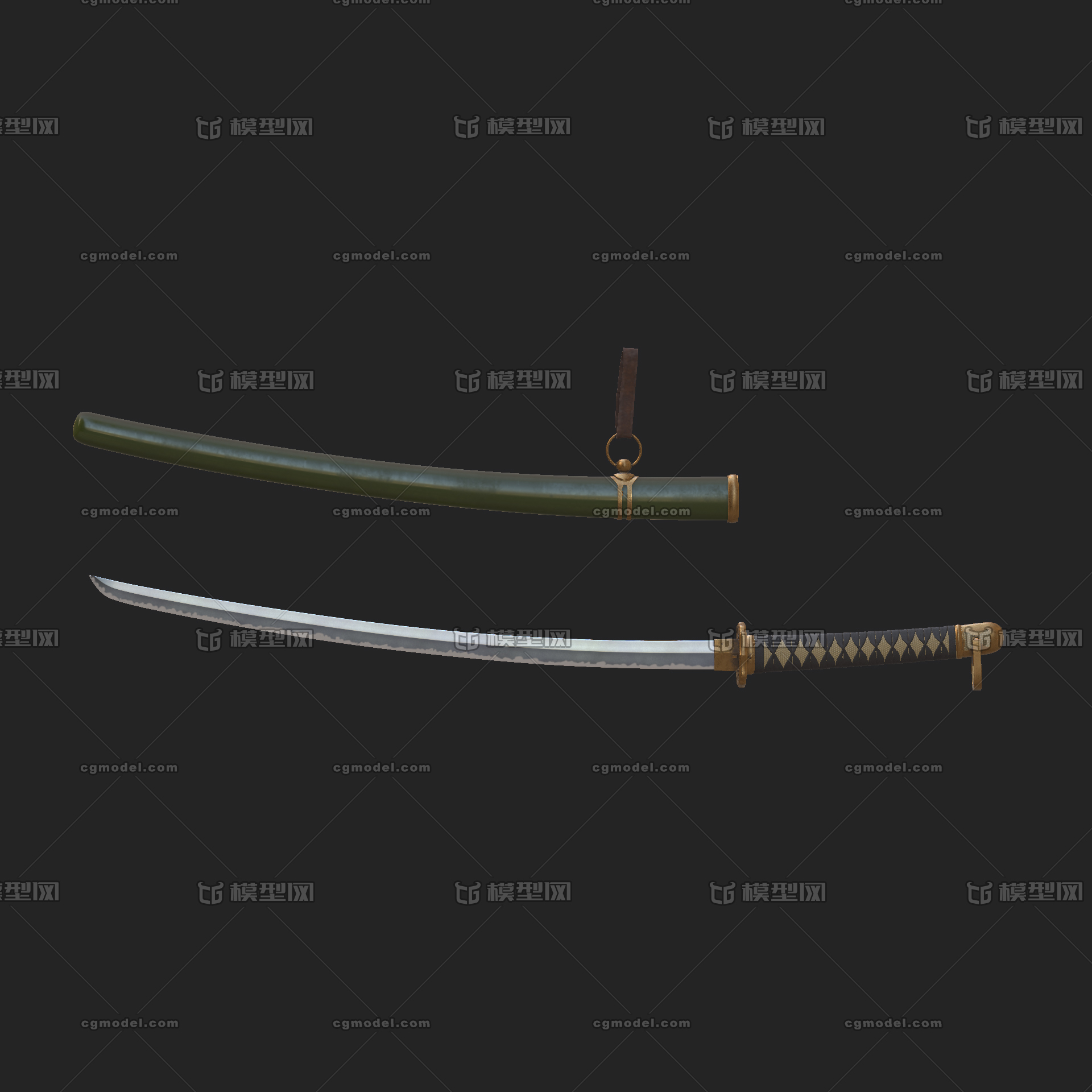 日本军刀武士刀 (影视高模,,模型贴图_维多利亚的秘密作品_武器冷兵器