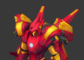 手绘低模红色机器人机甲战士