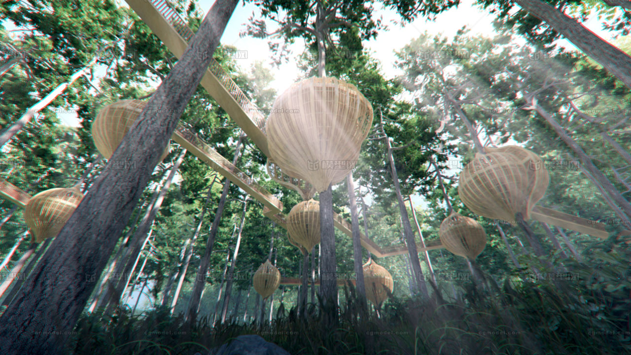 森林酒店 木屋 廊道_wyy870610作品_场景自然场景_cg模型网