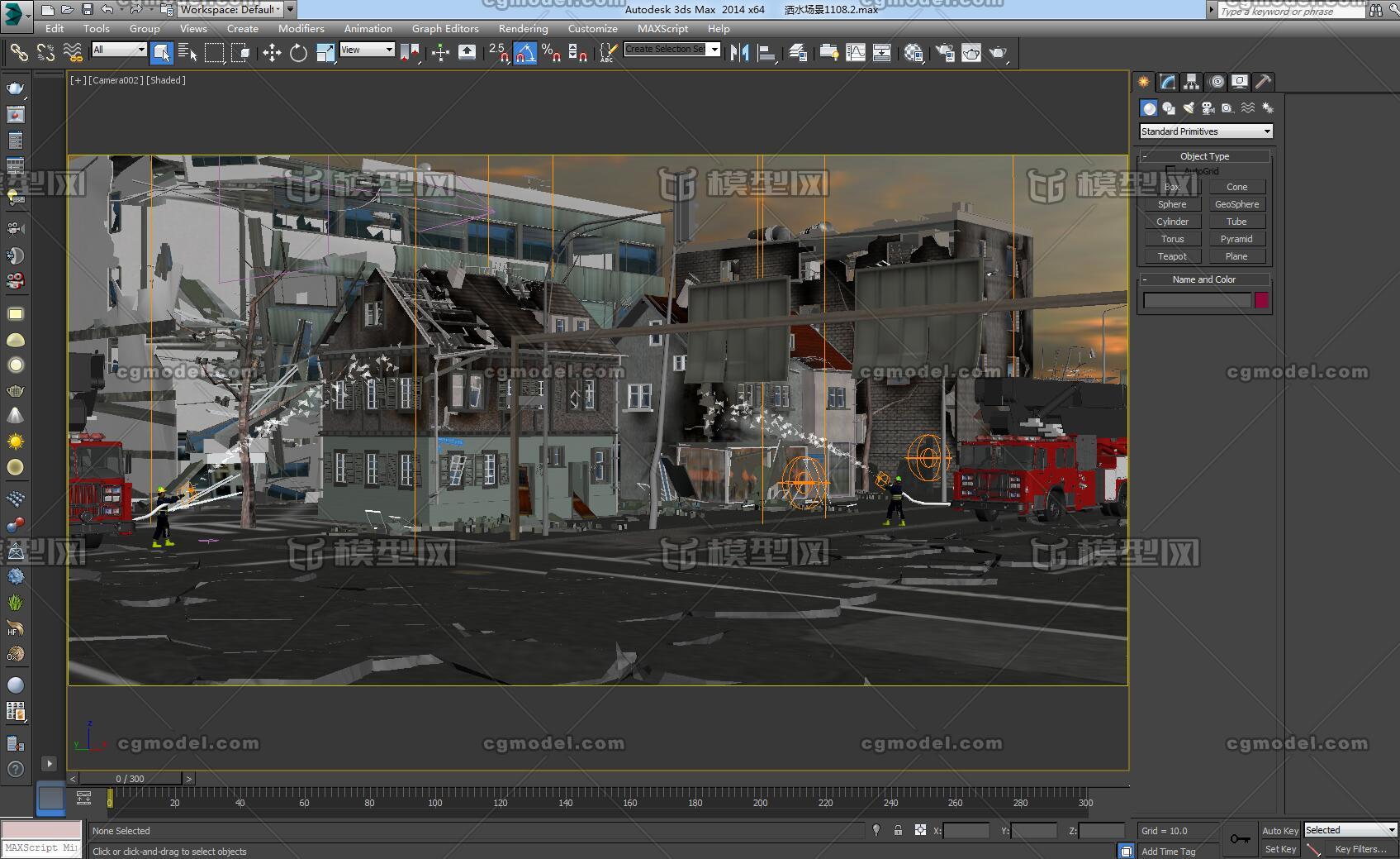 火灾,火警救援,消防员洒水,浓烟-cg模型网(cgmodel)-让设计更有价值!