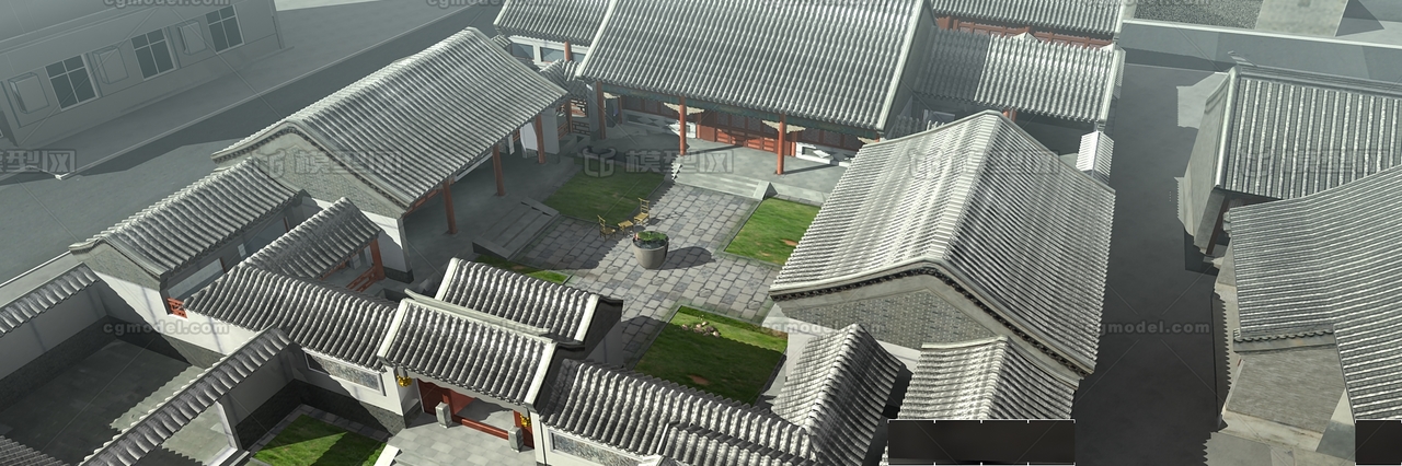 老城区老北京四合院前门大街胡同大街小巷子3d模型