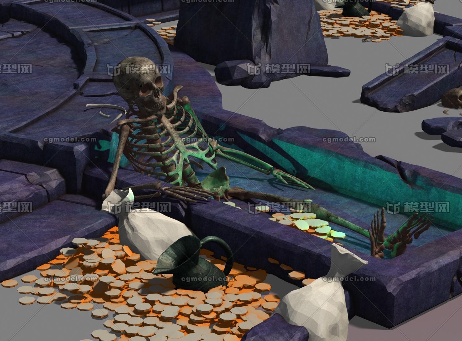 墓地骷髅堆棺材复活点石头堆祭坛