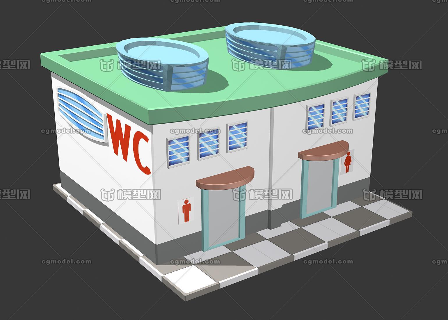 现代卡通风格q版公寓公共厕所卫生间洗手间wc