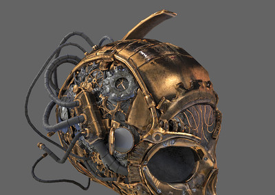 头骨,蒸汽朋克,哥特风格,机器人,ai,人工智能,机械骨骼,黄金头骨