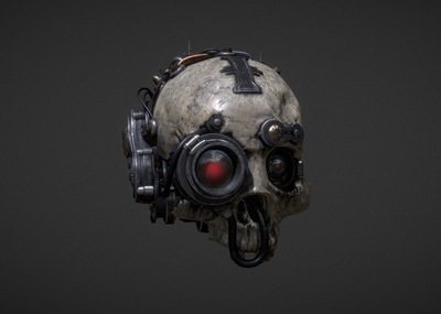 很pbr带动画骷髅头 很酷的科幻机械骷髅头,头骨,蒸汽朋克,哥特风格