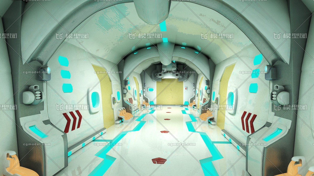 卡通空间站飞船科技走廊通道模型-科幻场景模型库-3ds Max(.max)模型下载-cg模型网