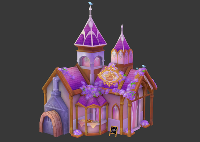 卡通q版建筑房屋住宅别墅紫色房子别墅花店商店