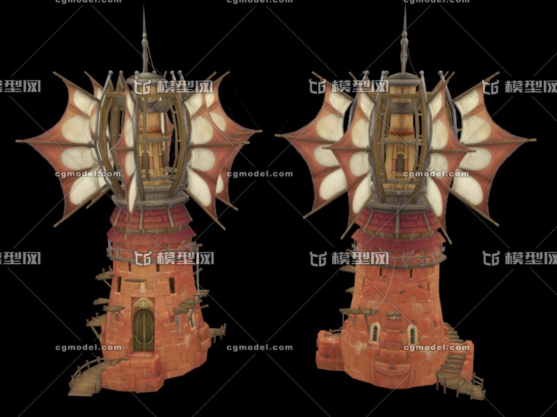 西方魔幻哨塔瞭望塔塔楼烽火台模型-古代场景模型库-3ds Max(.max)模型下载-cg模型网